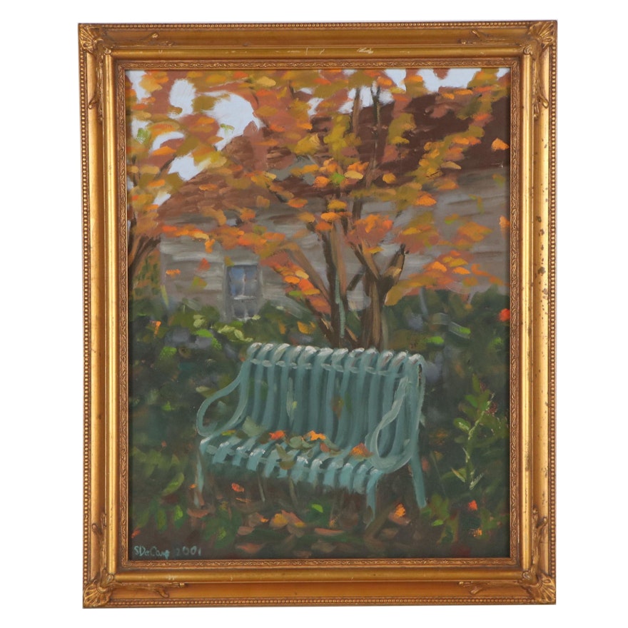 Autumn Landscape Oil Painting of a Park Bench, 2001