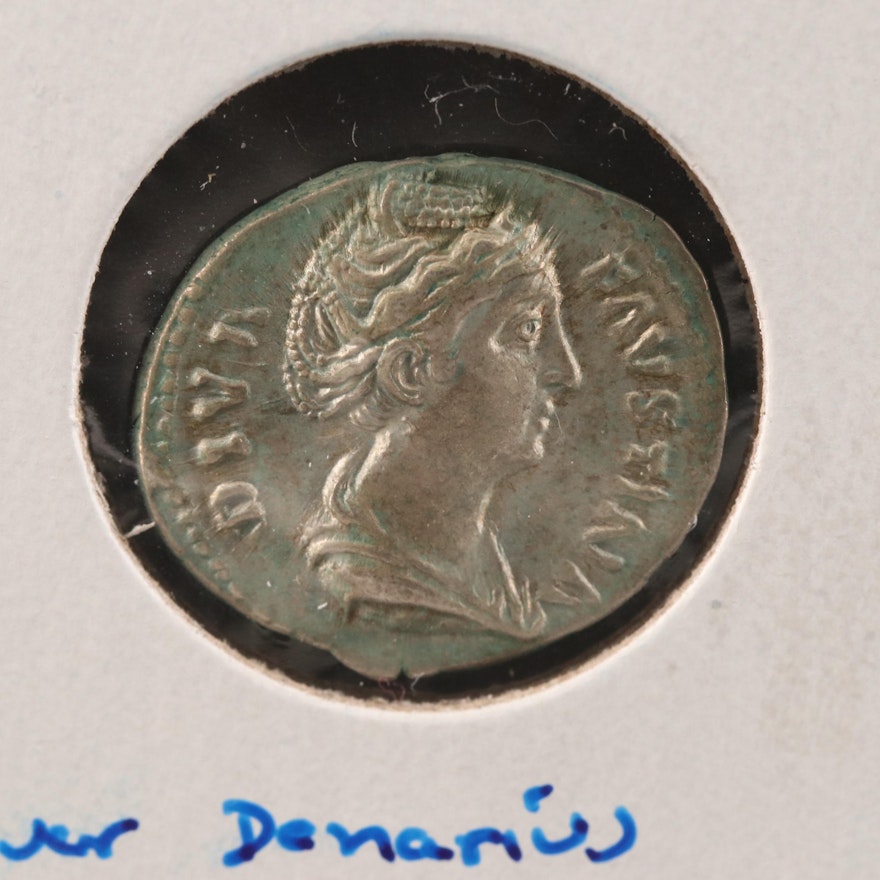 Ancient Roman Imperial AR Denarius of Faustina I, ca. 161 A.D.