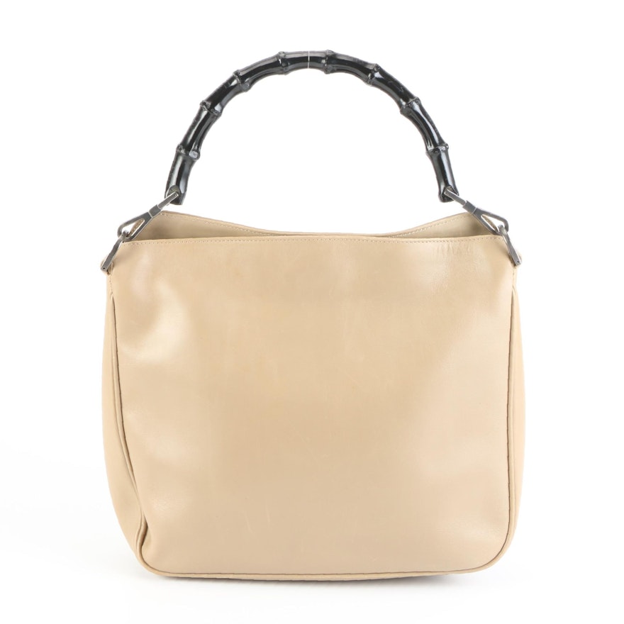 Gucci Bamboo Beige Leather Handbag