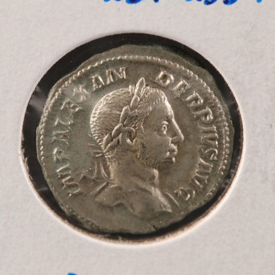 Ancient Roman Imperial AR Denarius of Severus Alexander, ca. 235 A.D.