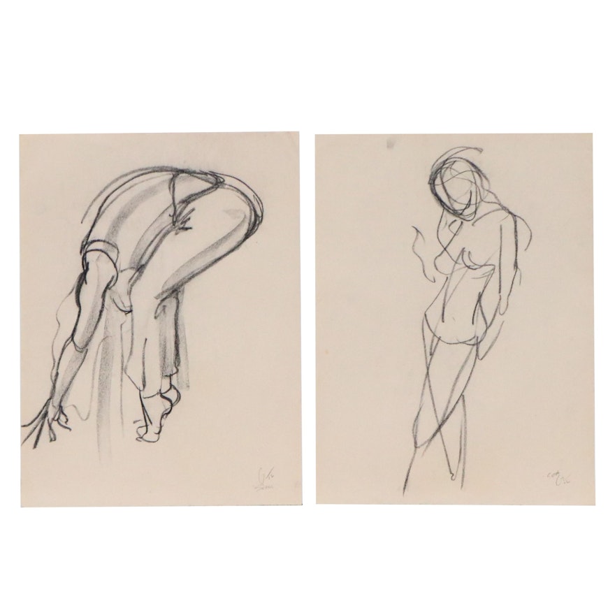 Greg Lauren Gestural Figure Charcoal Drawings "Seane," 2002