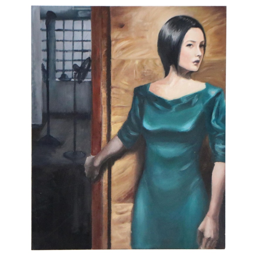 Figural Oil Painting of Woman in Green Dress, 2007