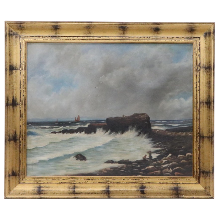 Coastal Landscape Oil Painting, Circa 1900