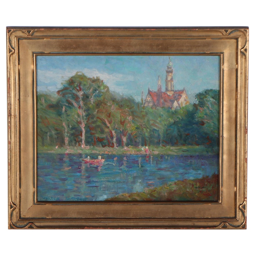 Walter Sargent Lakeside Oil Painting, Early 20th Century