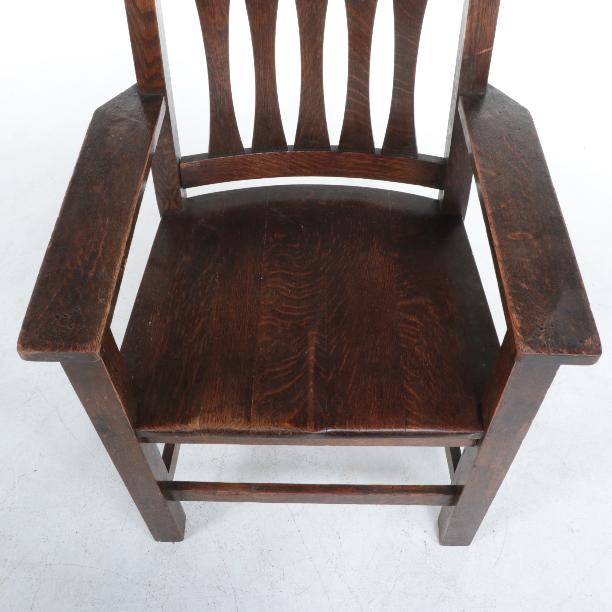 Four Paine Furniture Co. Arts and Crafts Quartersawn Oak Slat-Back Armchairs