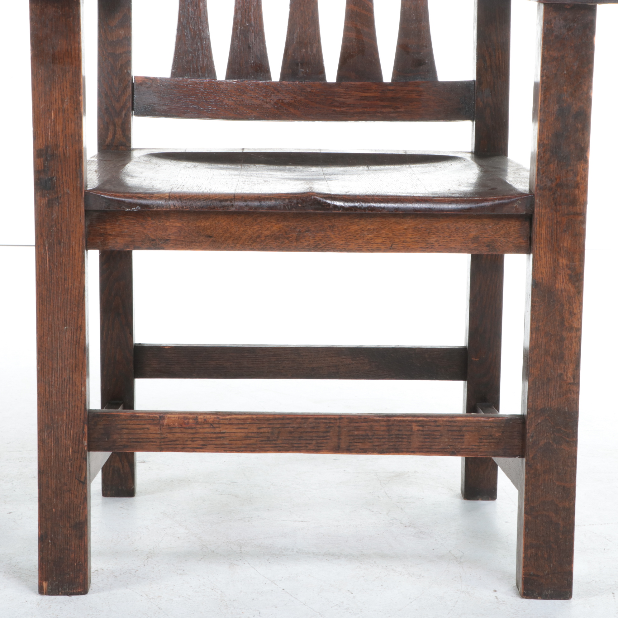 Four Paine Furniture Co. Arts and Crafts Quartersawn Oak Slat-Back Armchairs