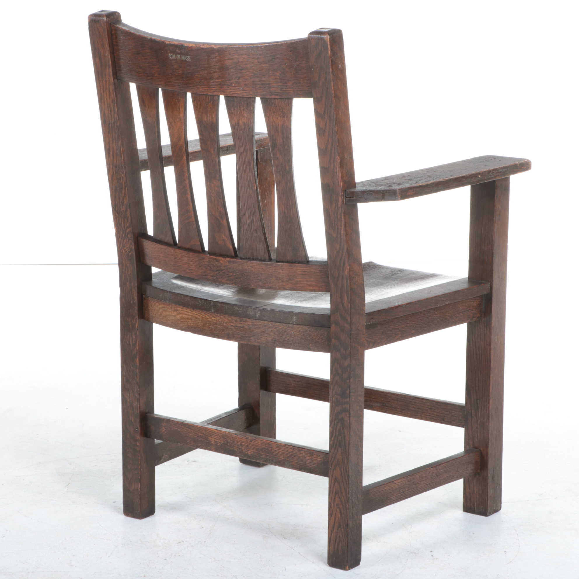 Four Paine Furniture Co. Arts and Crafts Quartersawn Oak Slat-Back Armchairs