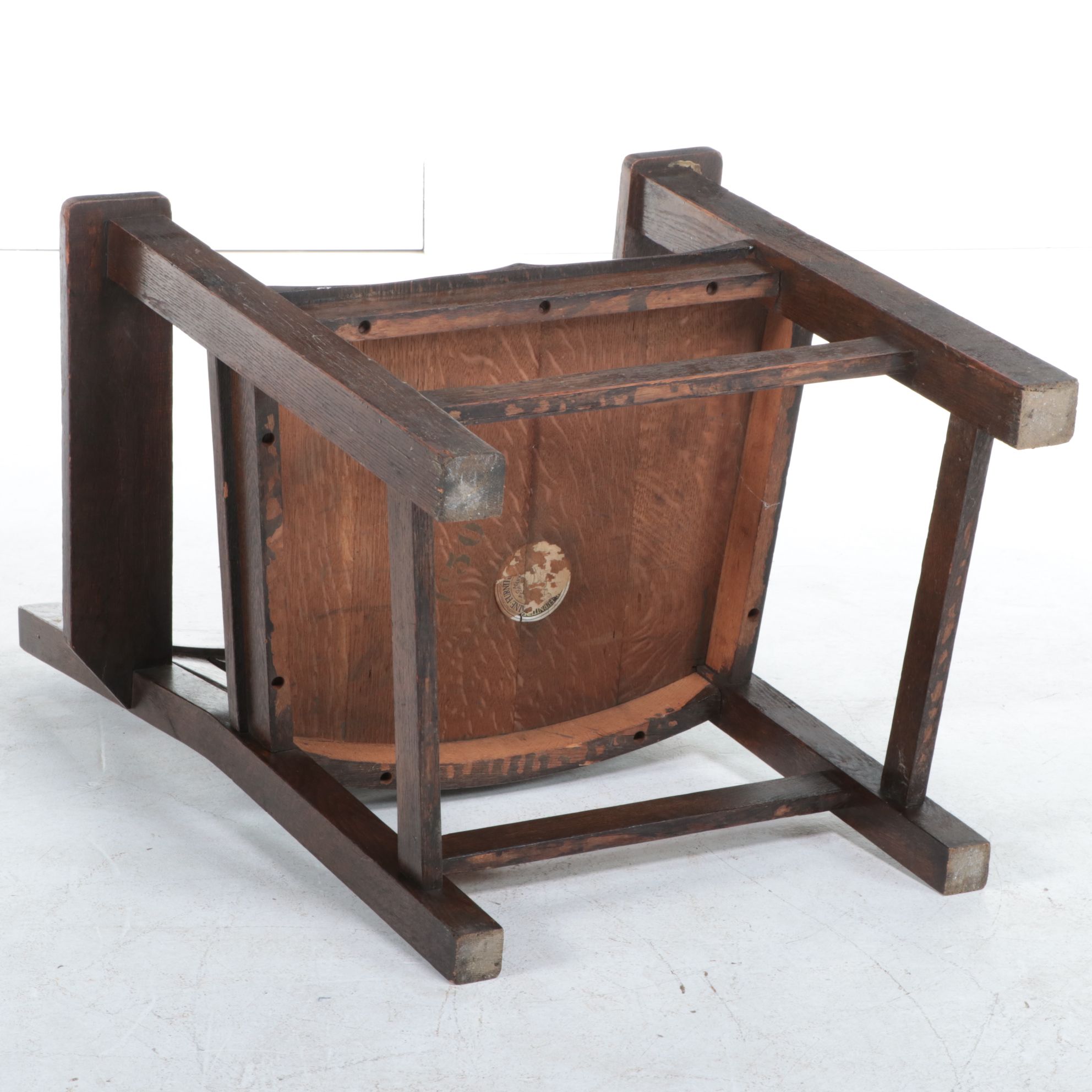 Four Paine Furniture Co. Arts and Crafts Quartersawn Oak Slat-Back Armchairs