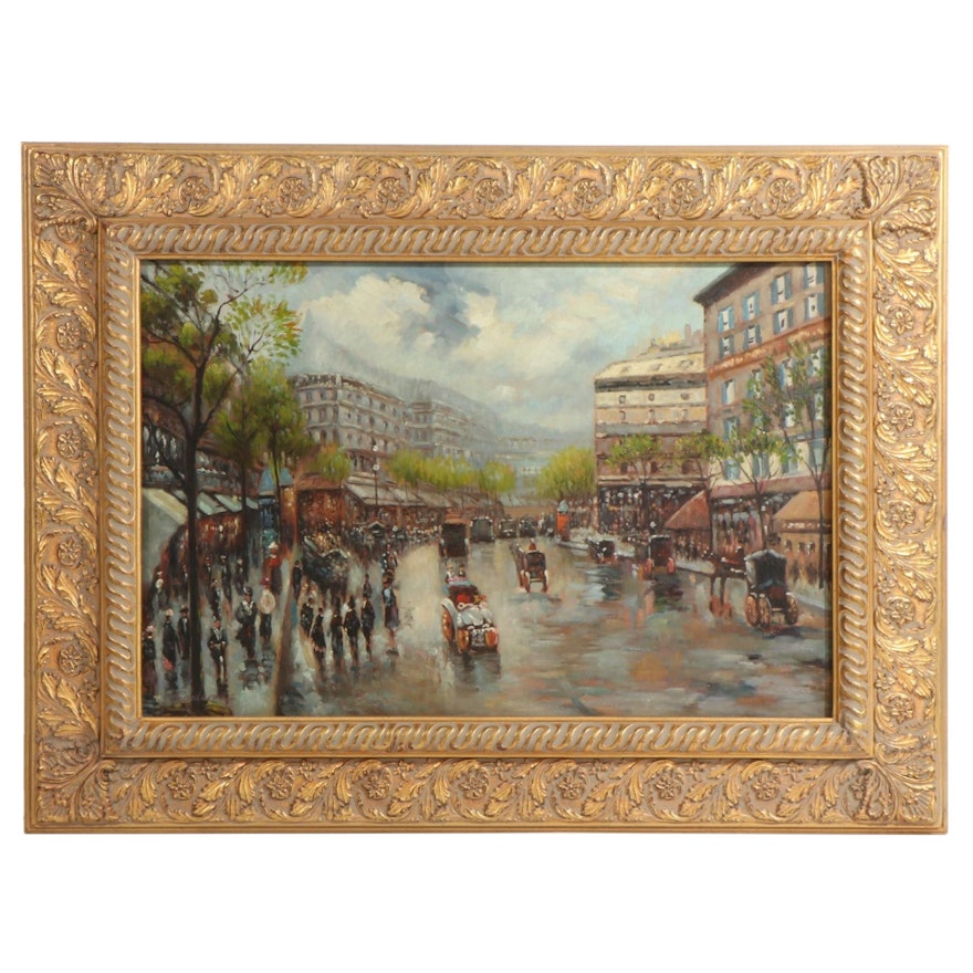 Oil Painting of Parisian Street Scene, 21st Century