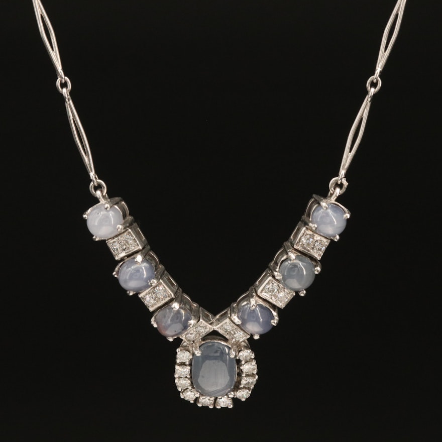 Platinum 3.06 CT Star Sapphire and 0.73 CTW Diamond Necklace