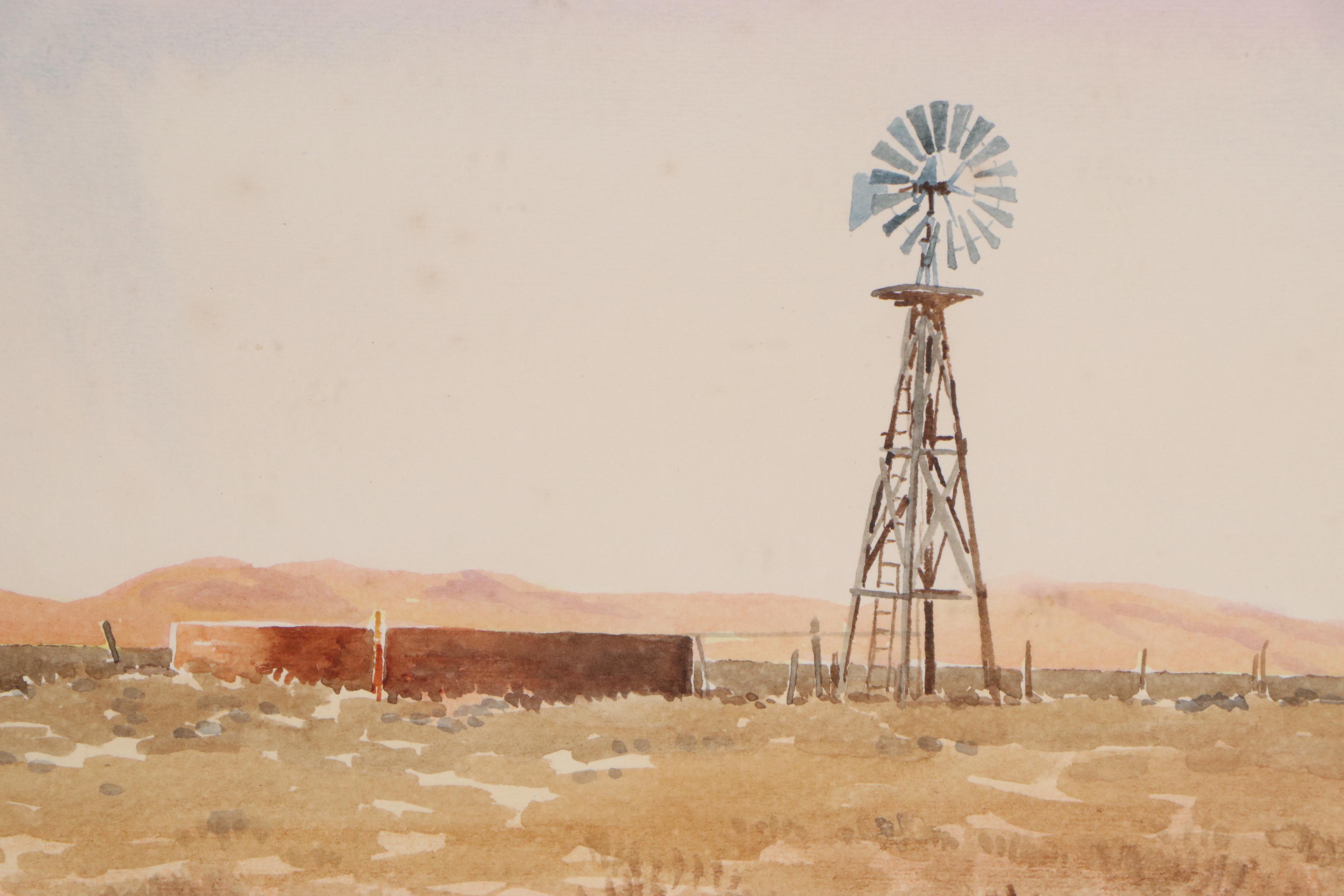 Lawrence Benjamin Porter Watercolor Painting "Windmill & Brown Grass"