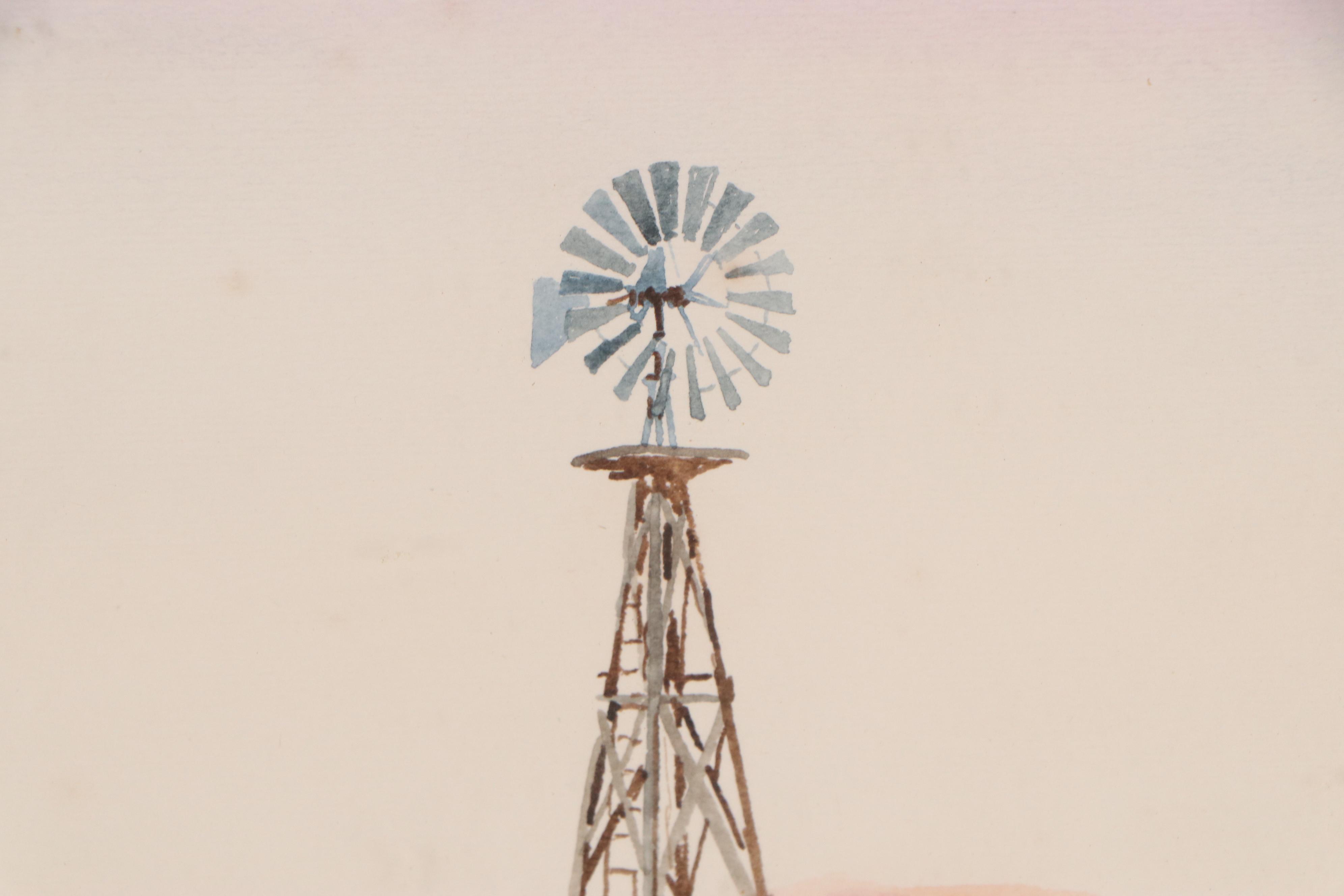 Lawrence Benjamin Porter Watercolor Painting "Windmill & Brown Grass"