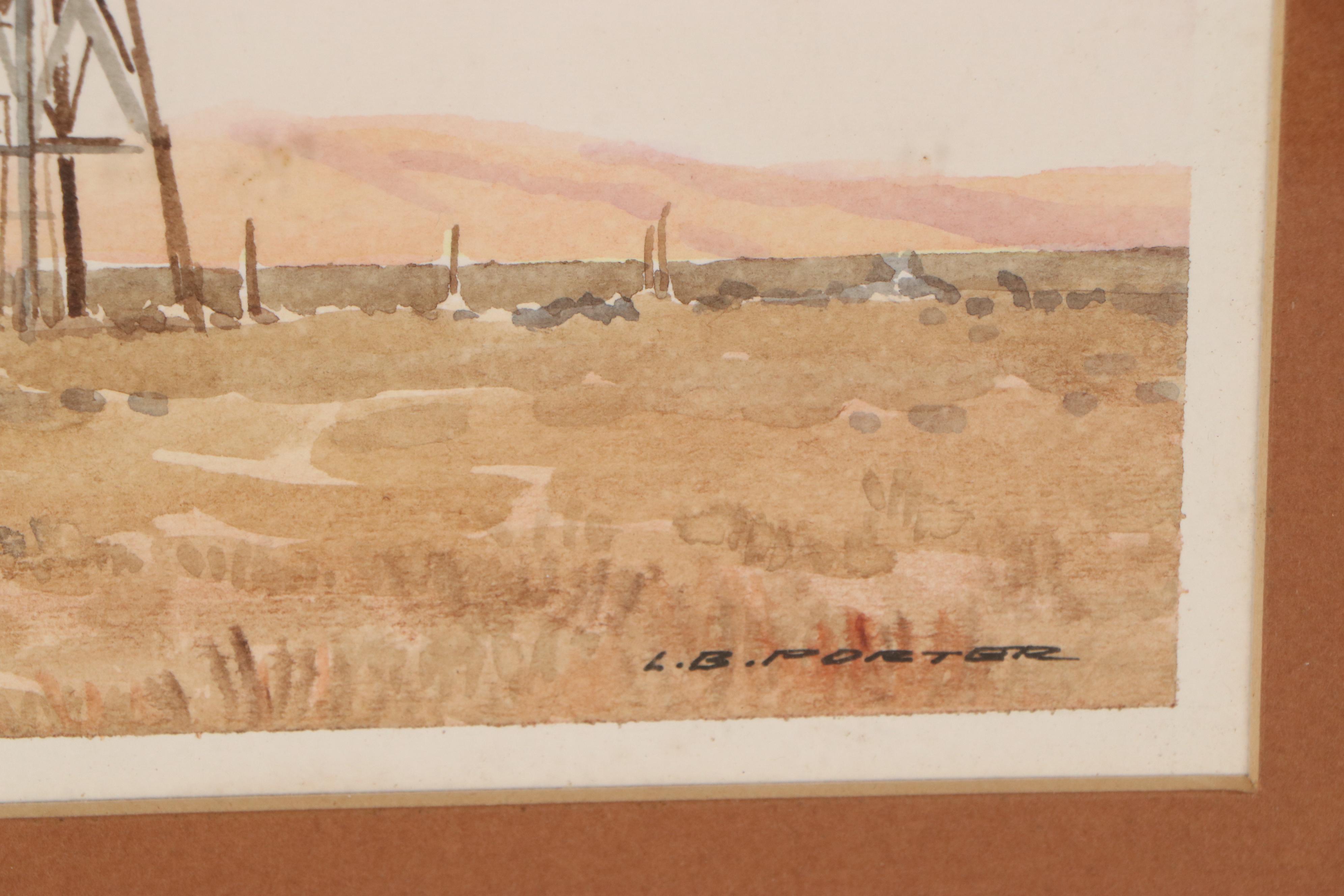 Lawrence Benjamin Porter Watercolor Painting "Windmill & Brown Grass"