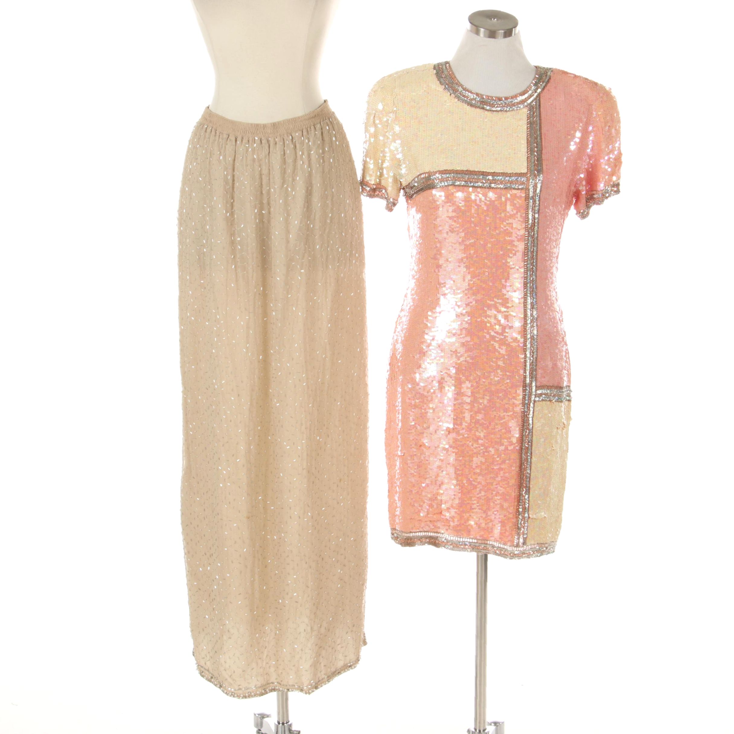 Black Tie by Oleg Cassini Sequin Cocktail Dress and Swee Lo Beaded Silk Skirt