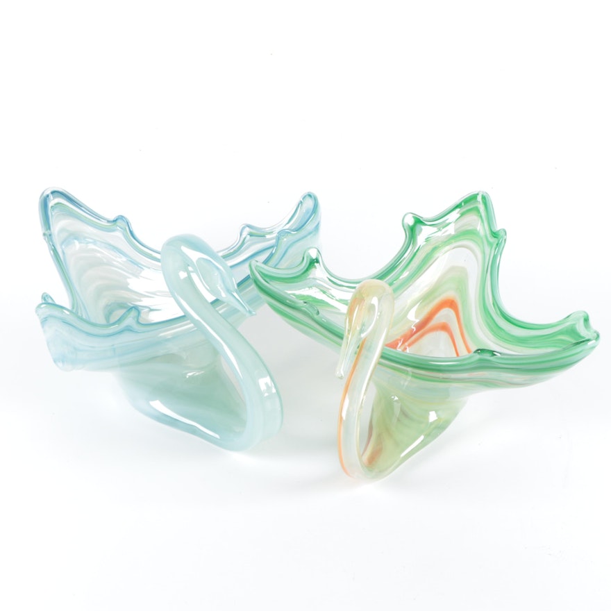 Handblown Art Glass Swan Bowls