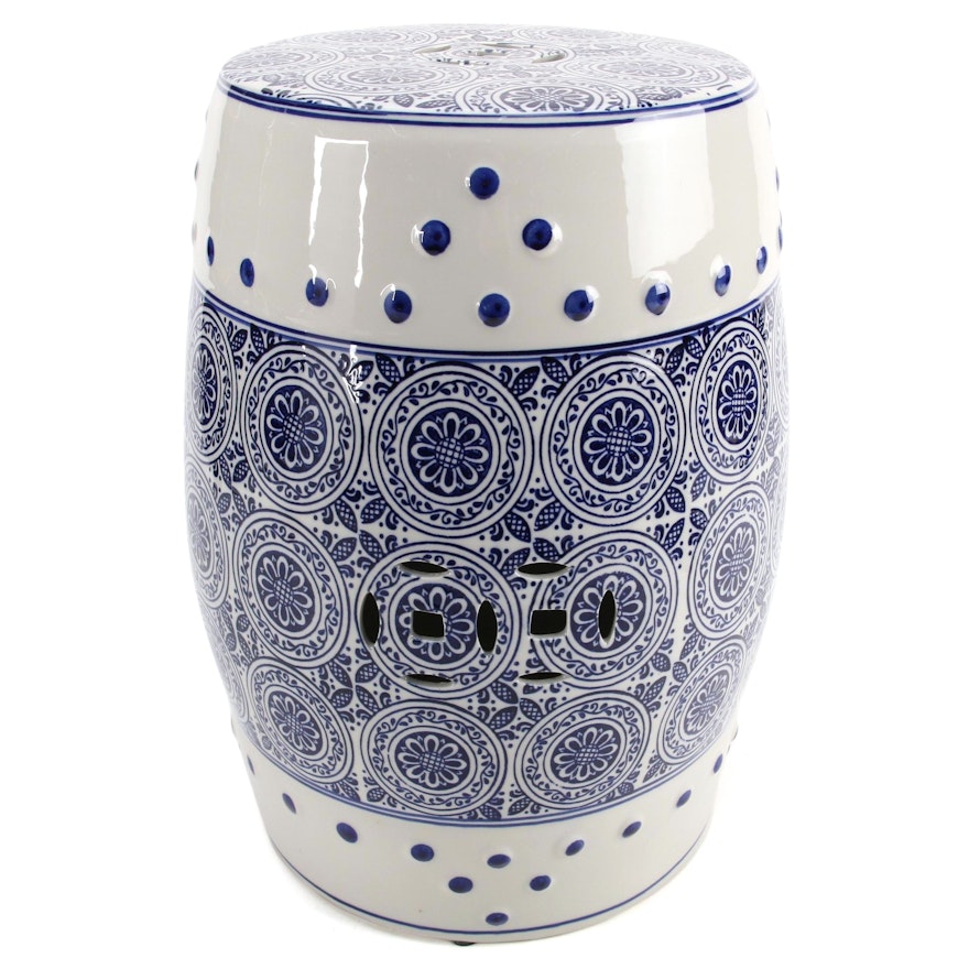 Asian Style Blue and White Ceramic Garden Stool