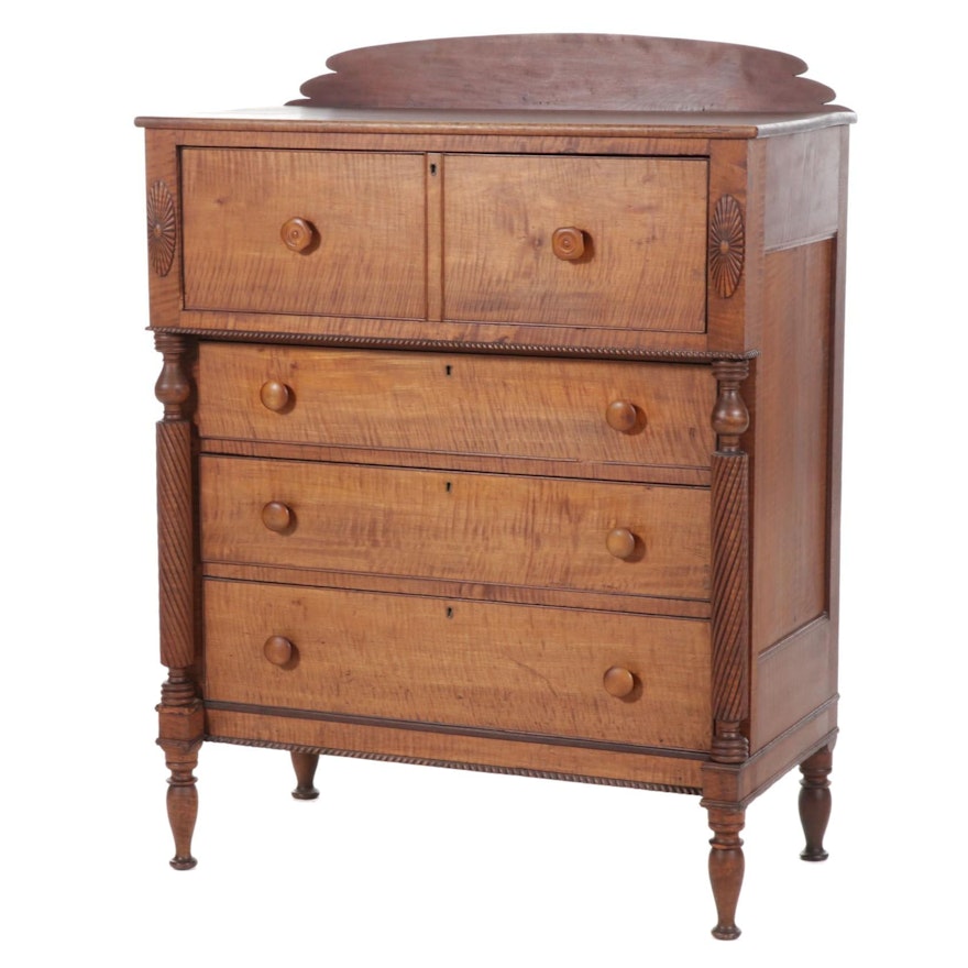 American Empire Tiger Maple Chest of Drawers, Mid-19th Century