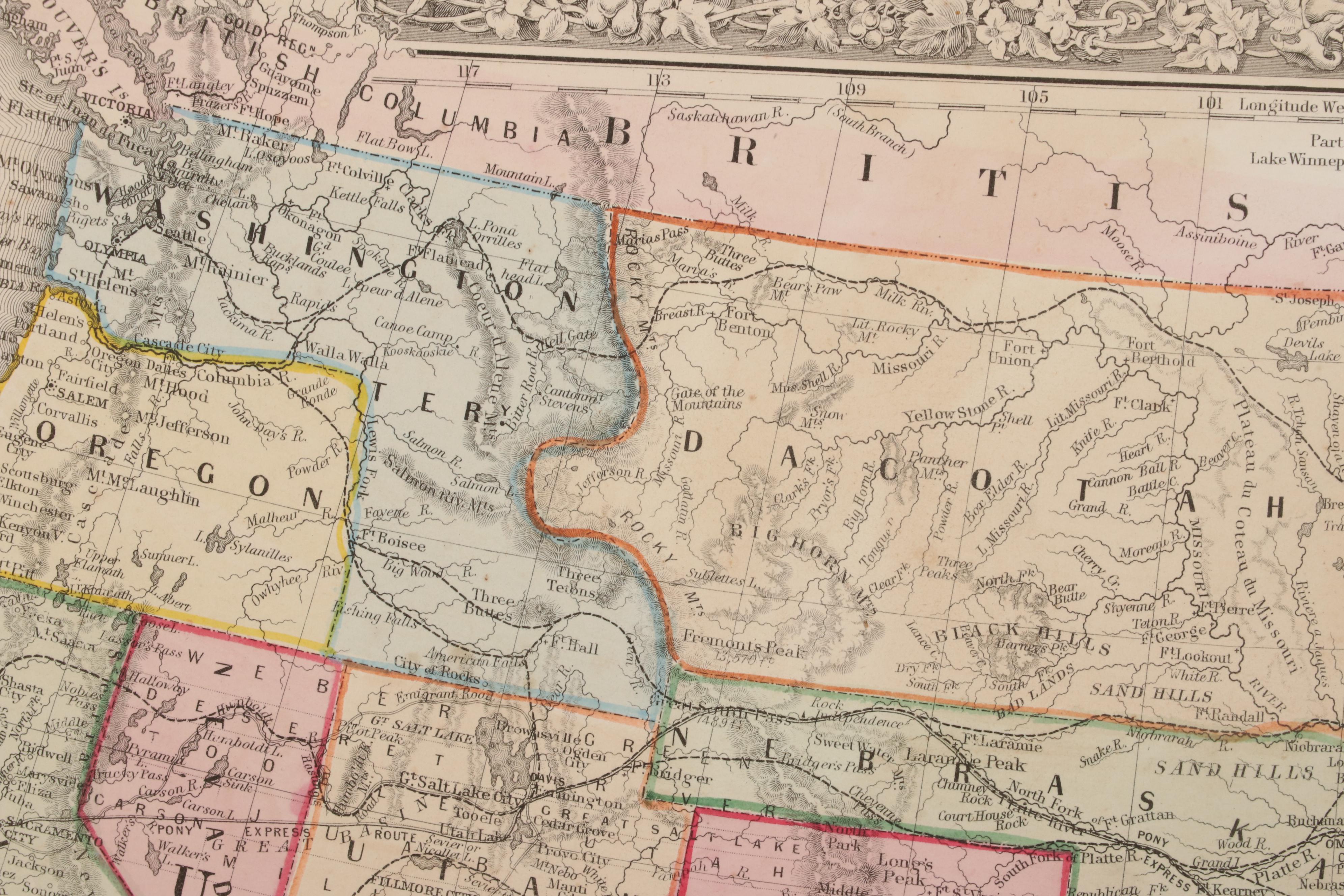S. Augustus Mitchell Hand-Colored Engraving Map of United States and Territories
