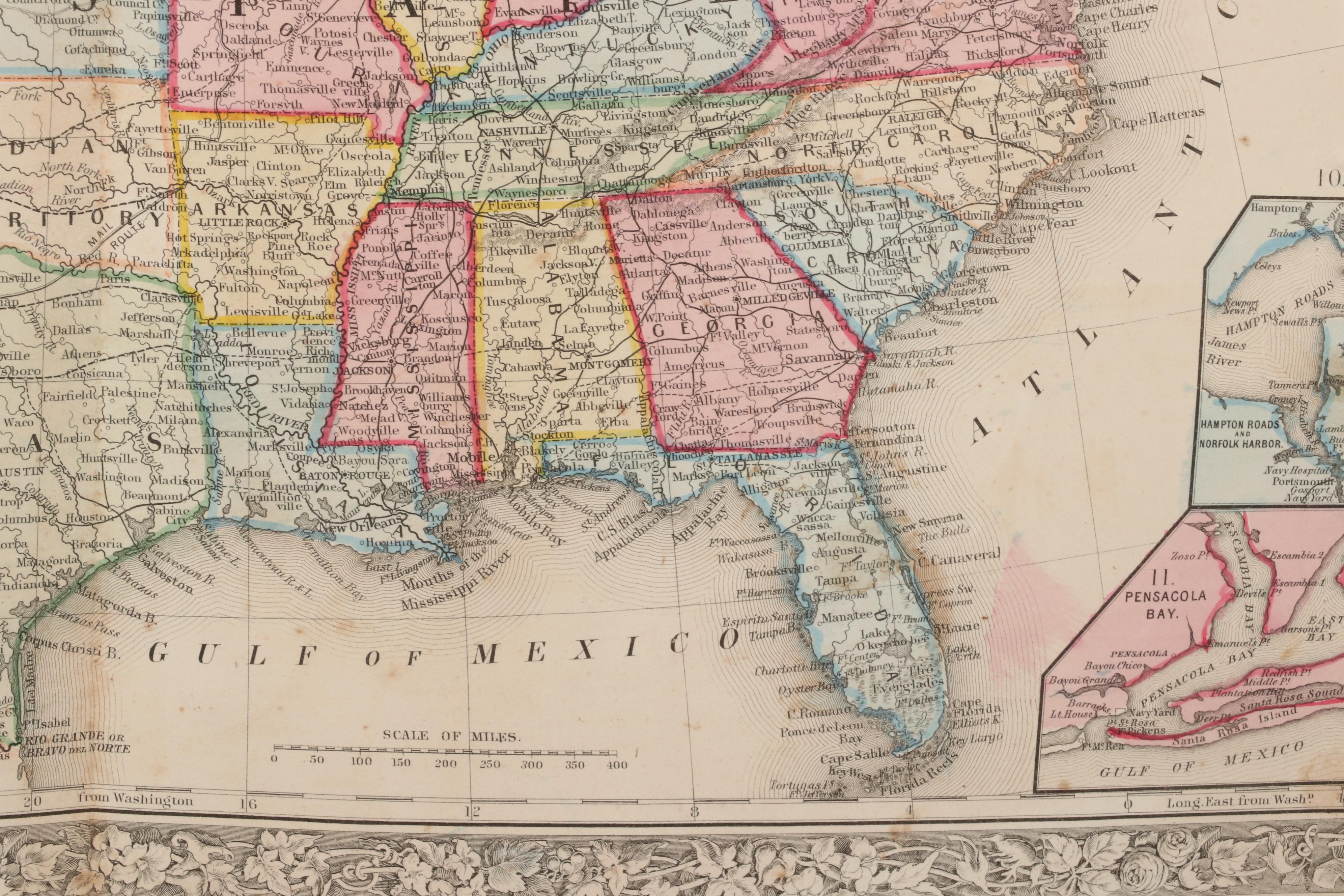 S. Augustus Mitchell Hand-Colored Engraving Map of United States and Territories