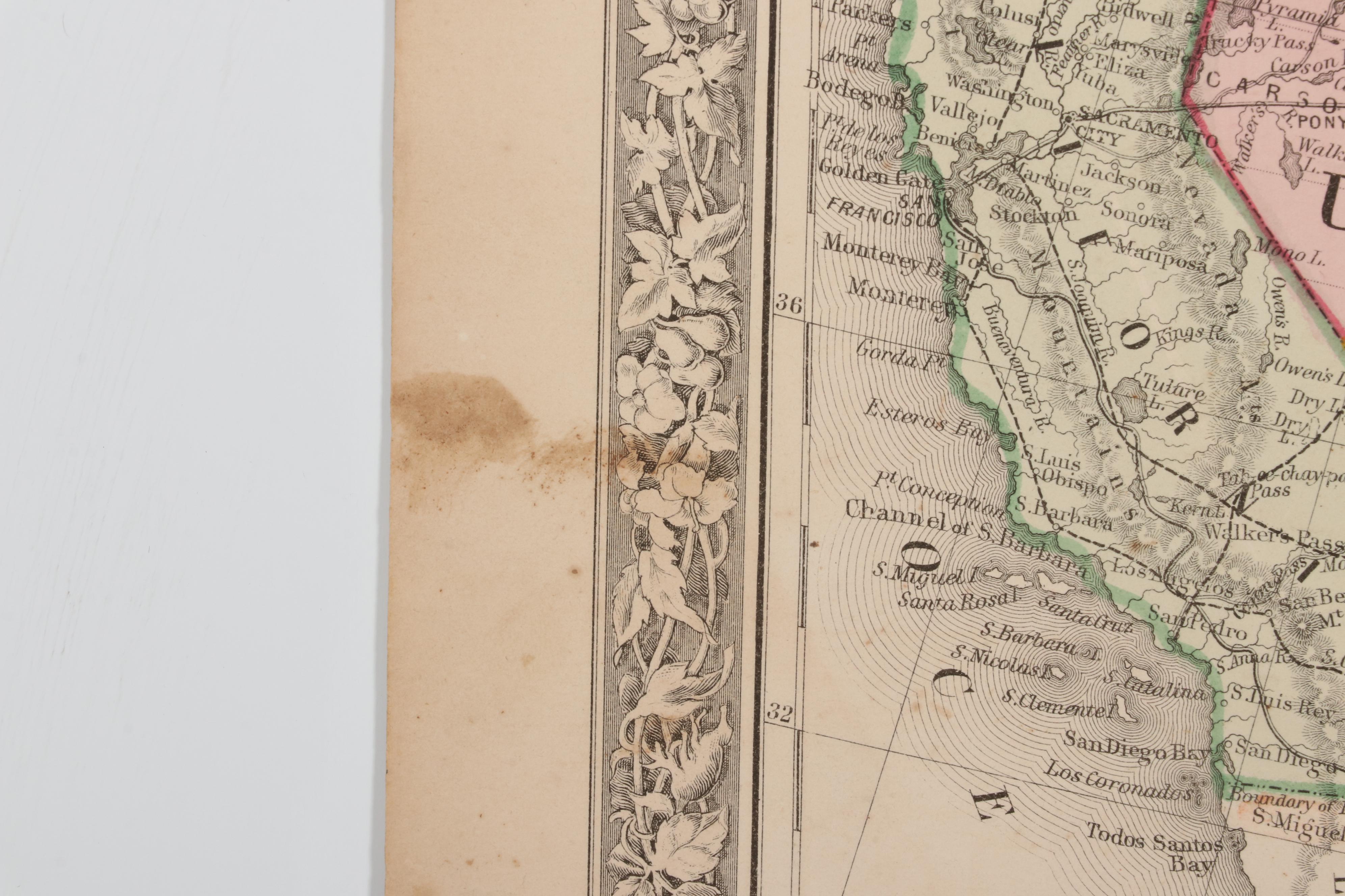 S. Augustus Mitchell Hand-Colored Engraving Map of United States and Territories