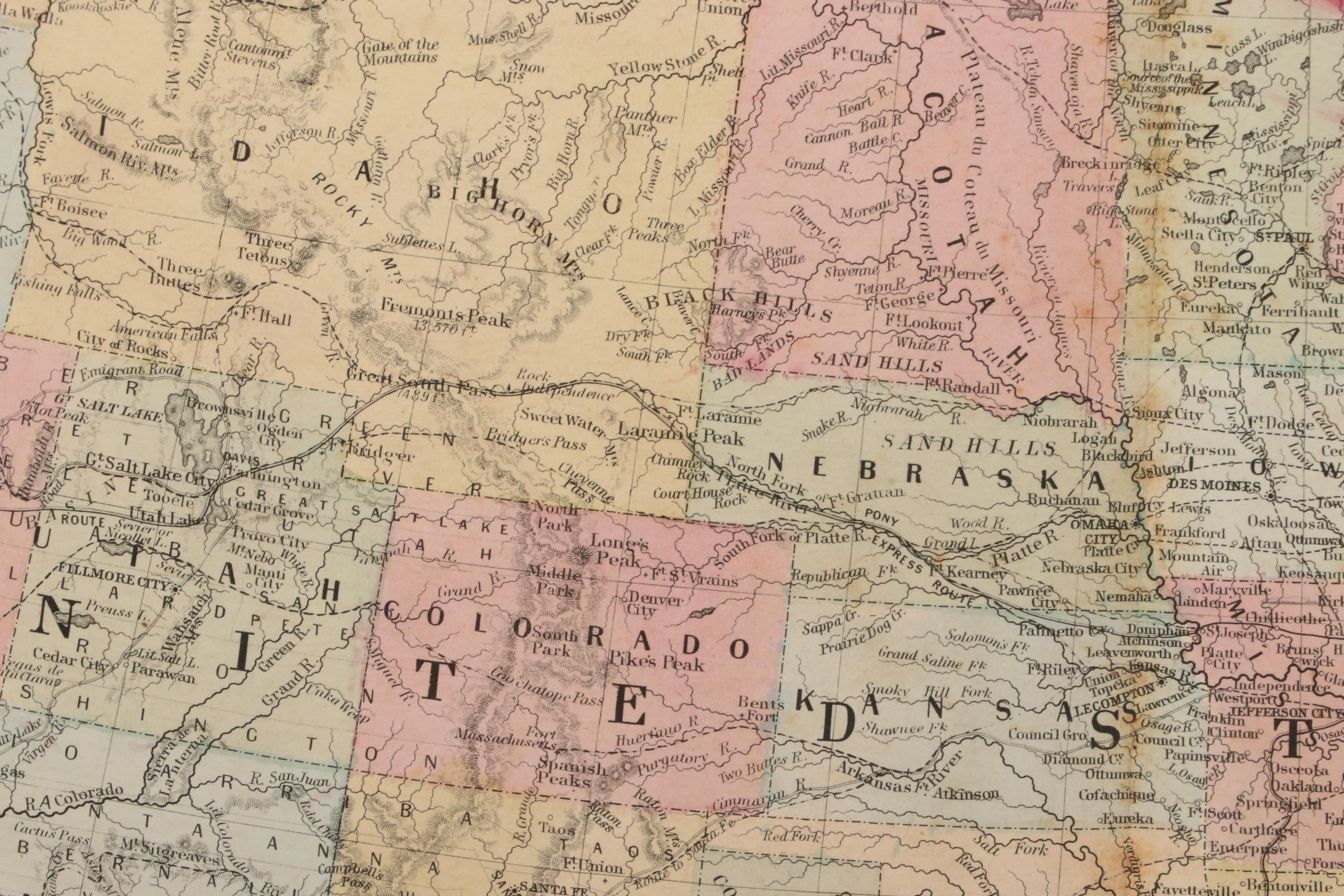 S. Augustus Mitchell Hand-Colored Engraving Map of United States and Territories