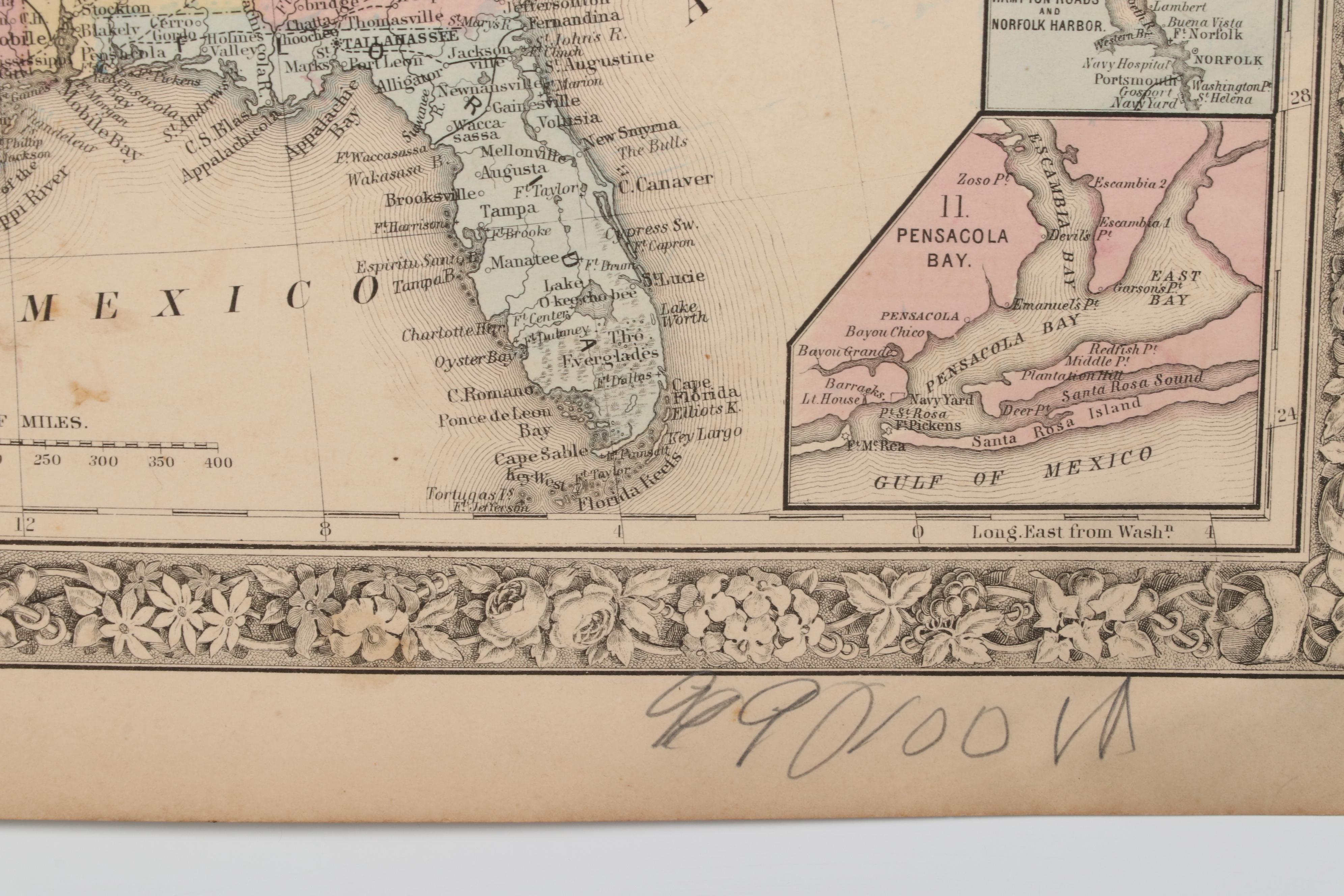 S. Augustus Mitchell Hand-Colored Engraving Map of United States and Territories