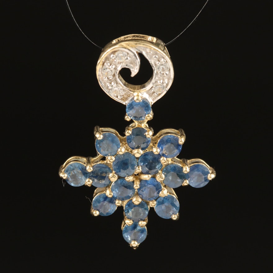Sterling Sapphire and Zircon Cluster Pendant