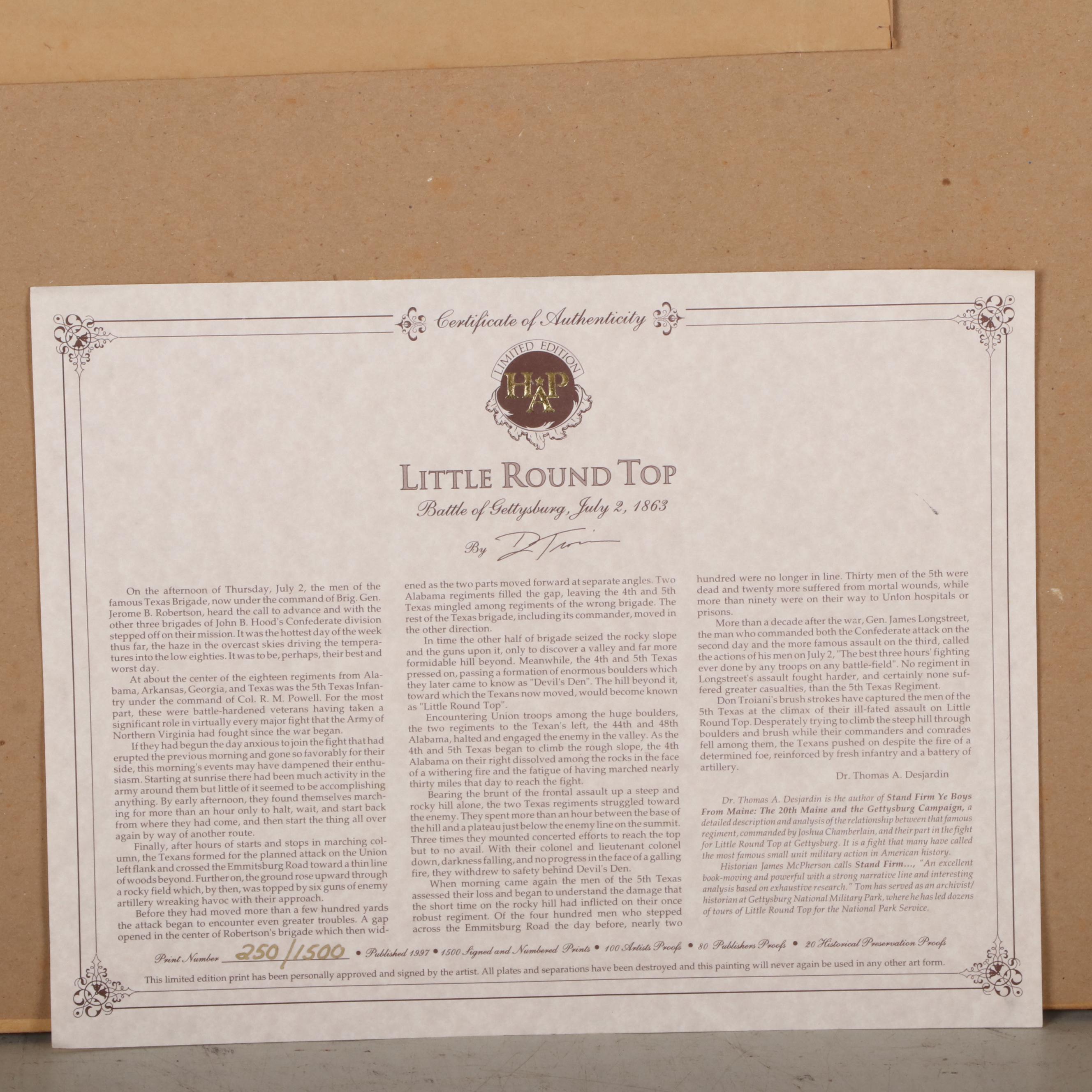 Don Troiani Offset Lithograph "Little Round Top," 1997