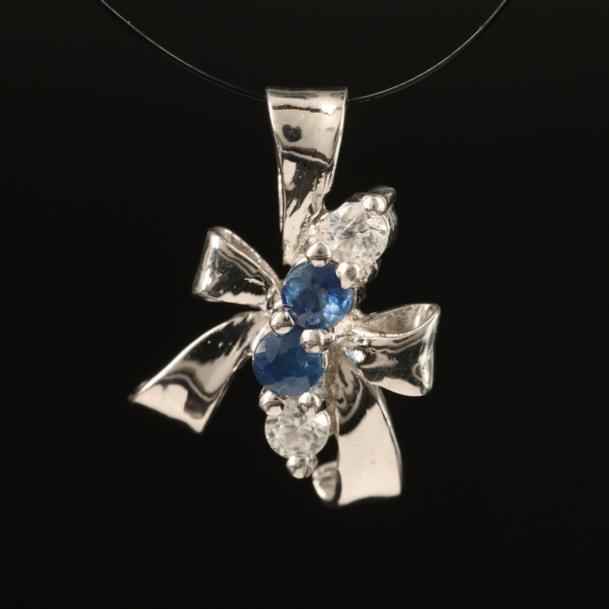 Sterling Sapphire and Zircon Bow Pendant