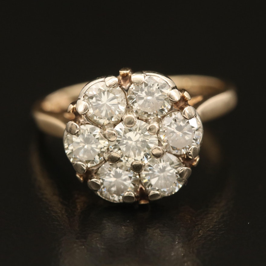 Vintage 14K 1.62 CTW Diamond Cluster Ring