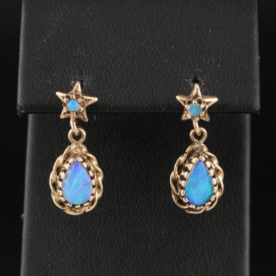 Vintage 14K Opal Star and Teardrop Earrings