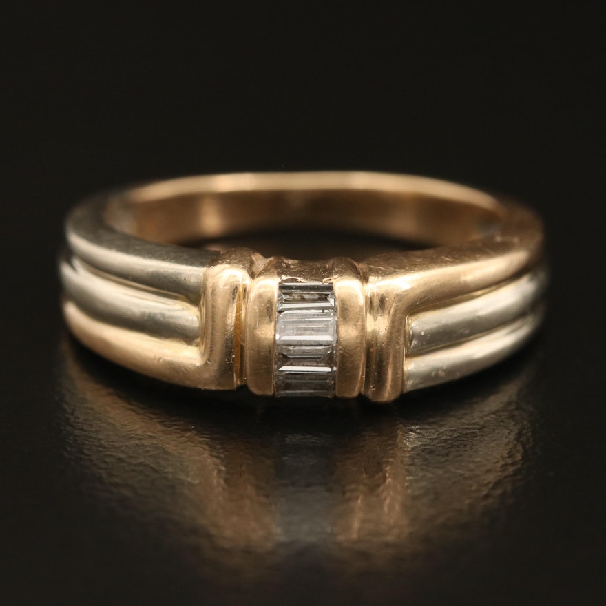 14K Two Tone 0.15 CTW Diamond Fluted Ring