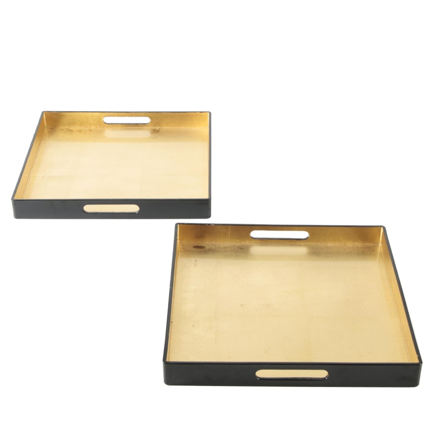 Caspari Chinese Lacquerware and Gold Leaf Handled Trays
