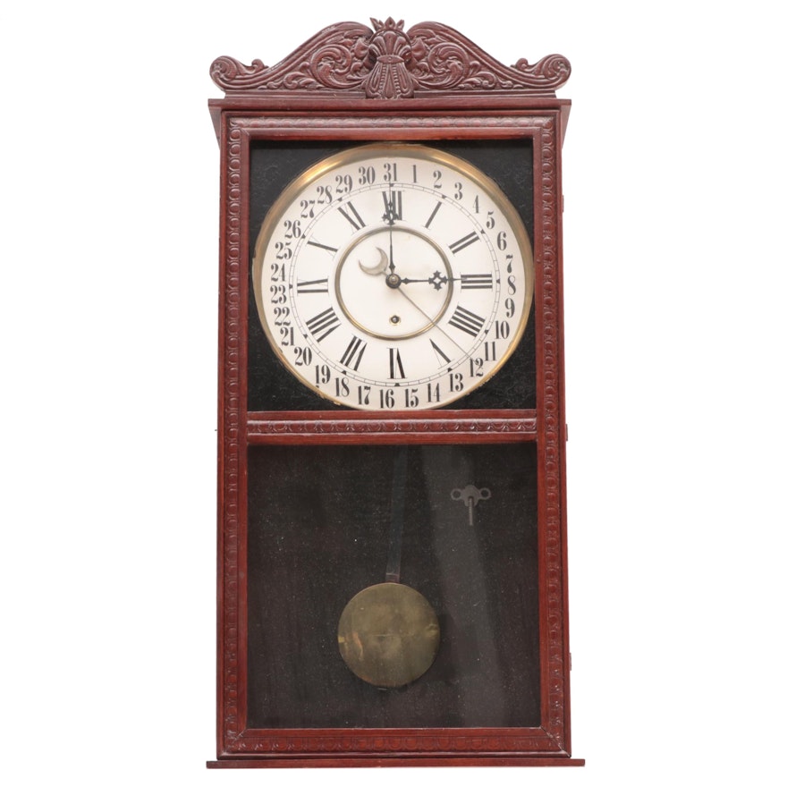 Wm. L. Gilbert Clock Co. Mahogany Wood Wall Clock, Late 19th/Early 20th C.