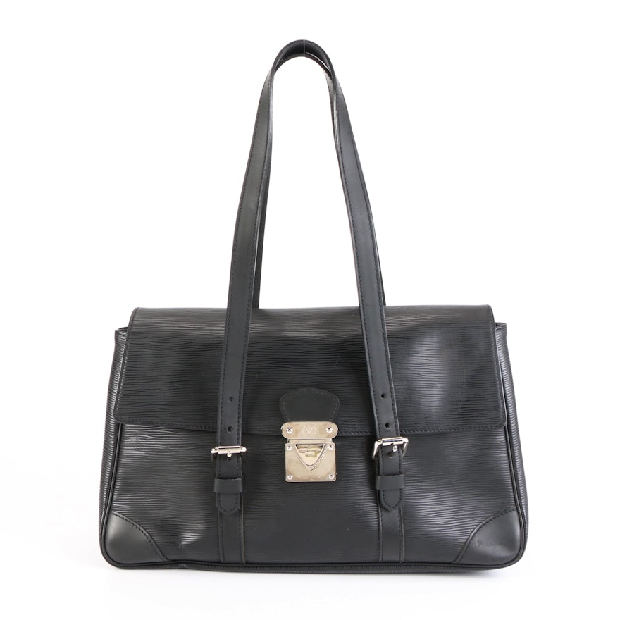 Louis Vuitton Segur MM Shoulder Bag in Black Epi and Smooth Leather