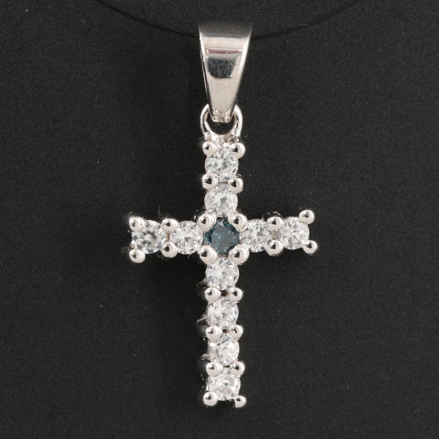 Sterling Silver Diamond and Zircon Cross pendant