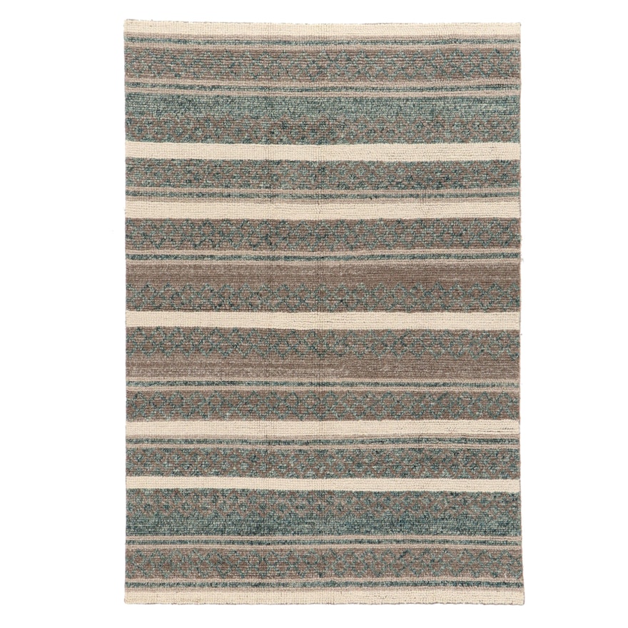 6'1 x 8'10 Hand-Knotted Indian Modern Style Rug, 2010s