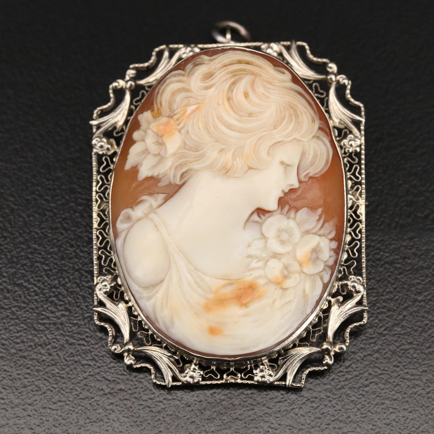 1930s 14K Shell Cameo Converter Brooch