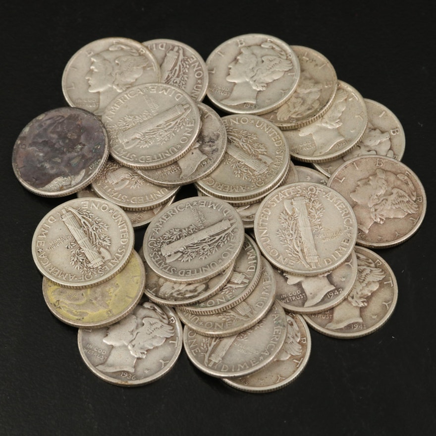 Twenty-Eight Mercury Silver Dimes