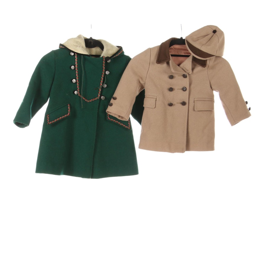 Girls' Rothschild Green Wool Coat and Boys' Double-Breasted Peacoat and Cap
