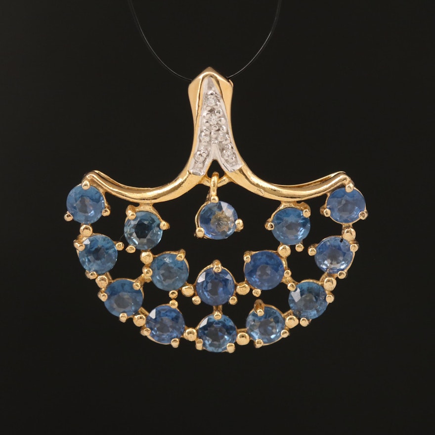 Sterling Sapphire and Zircon Pendant with Center En Tremblant