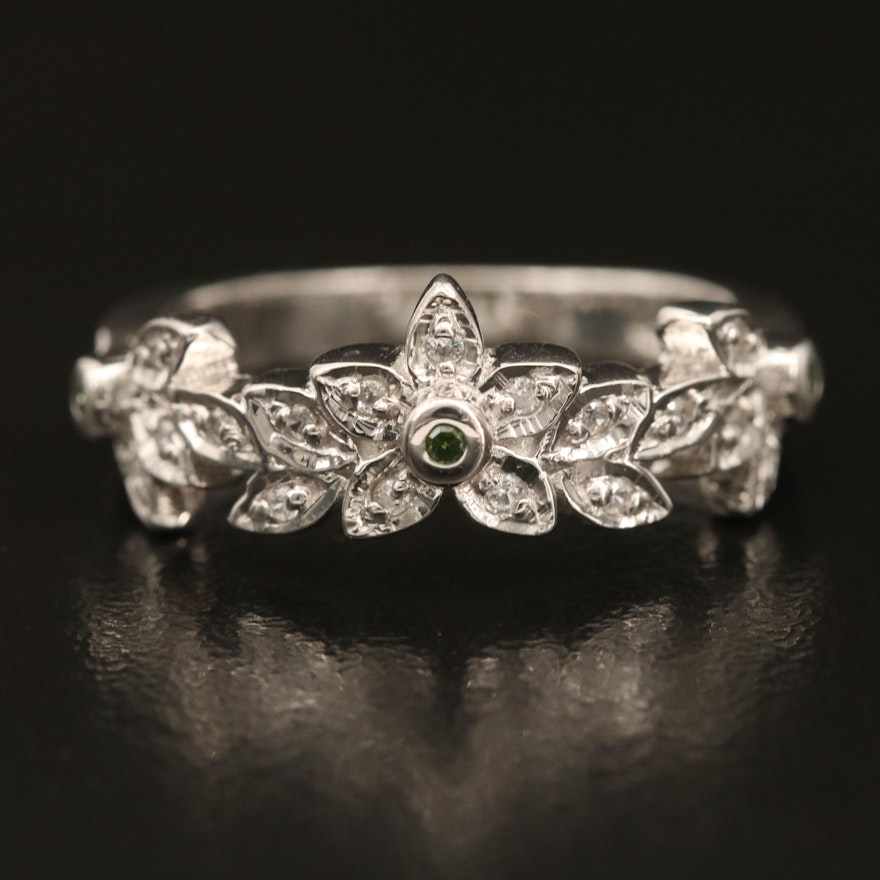 Sterling Diamond and Zircon Floral Band