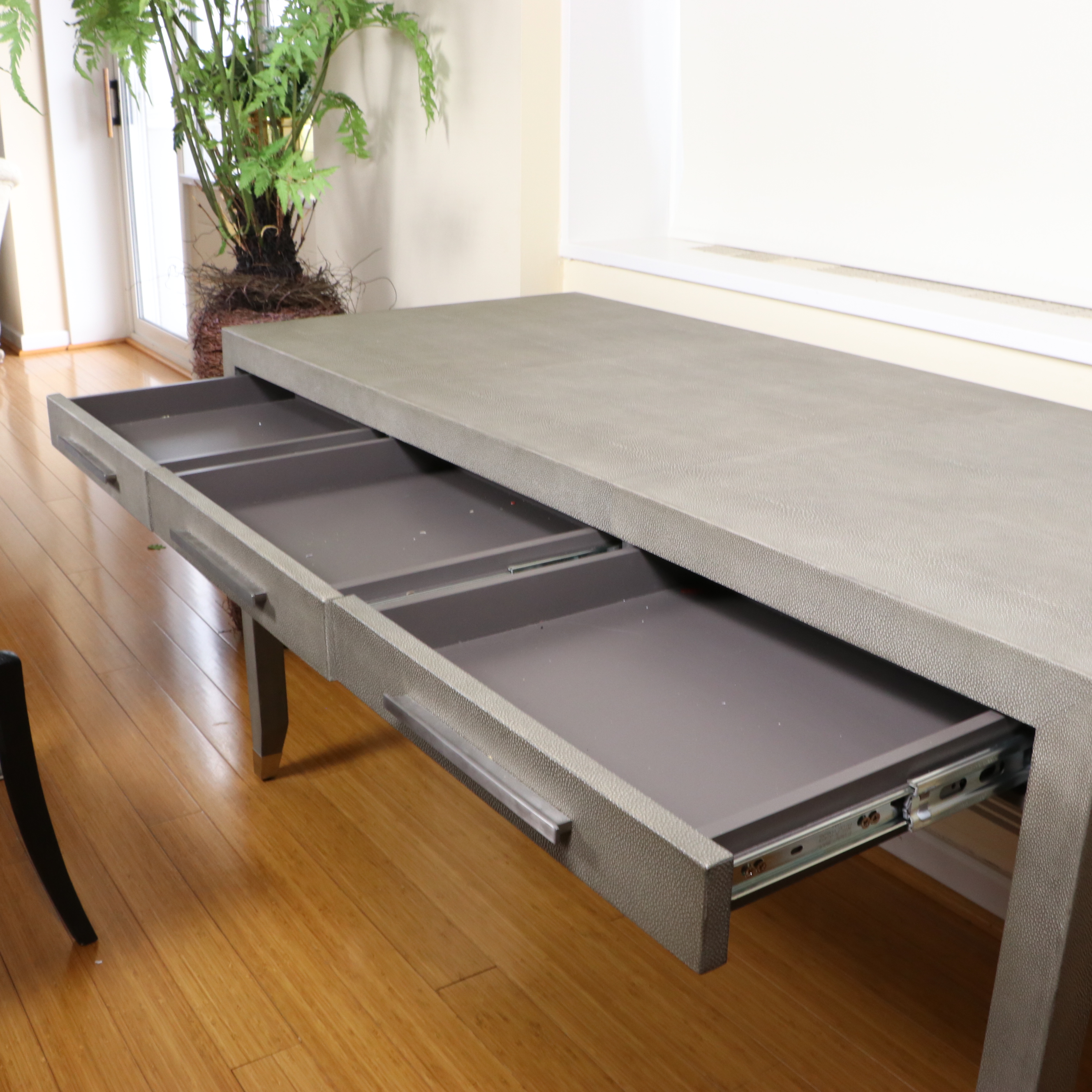 Restoration Hardware "Graydon" Shagreen-Embossed Desk and "Klismos" Chair