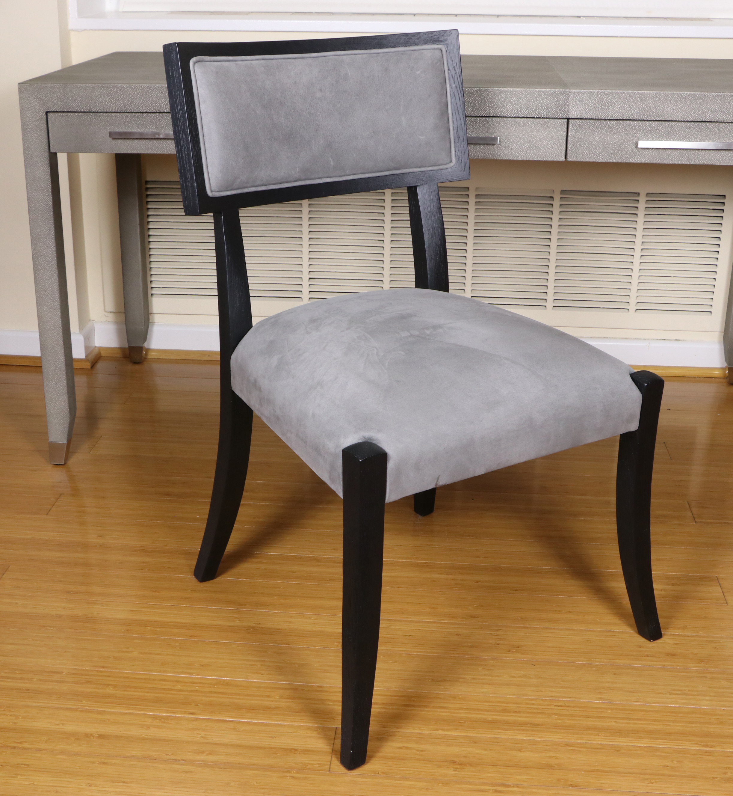 Restoration Hardware "Graydon" Shagreen-Embossed Desk and "Klismos" Chair