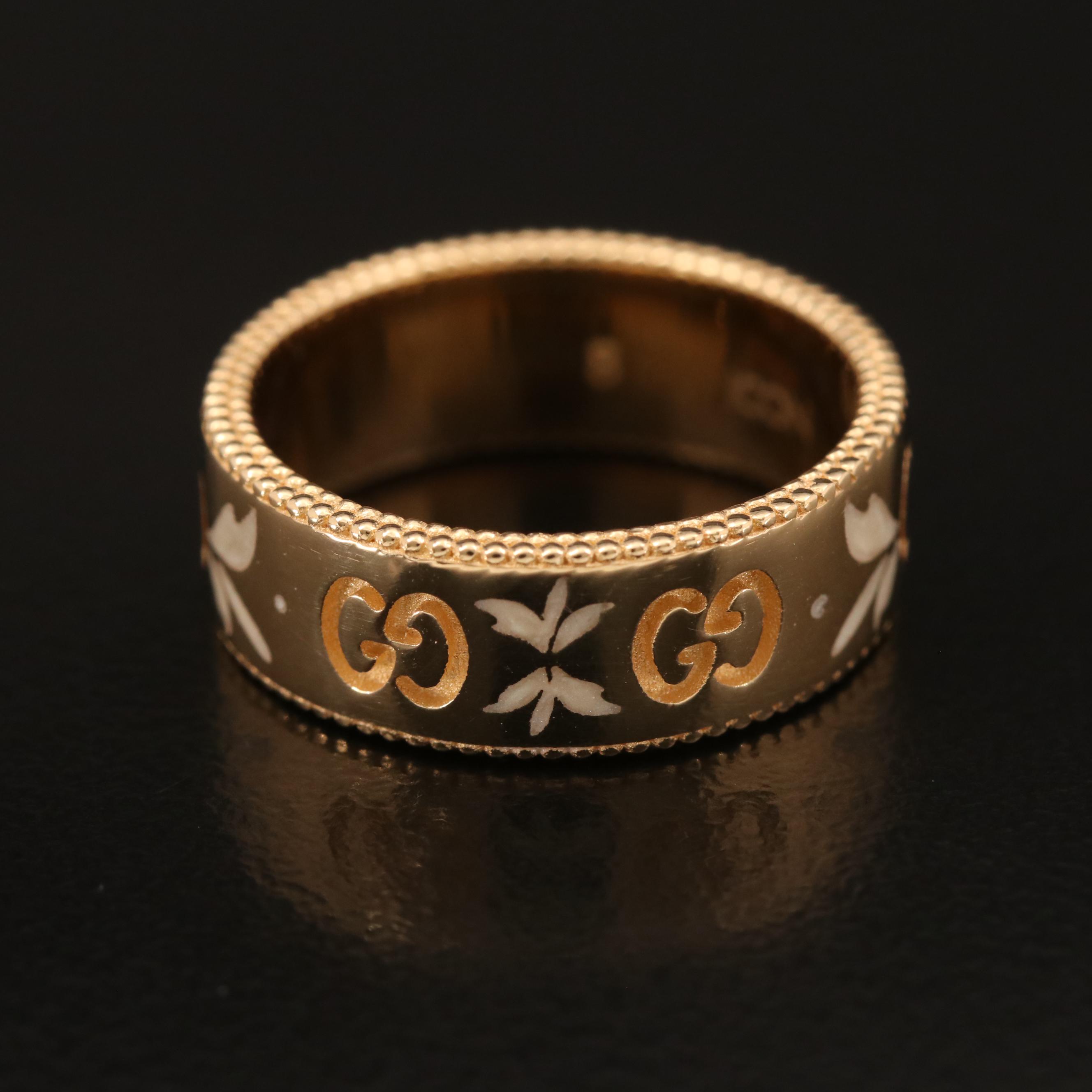 Gucci Icon Blooms 18K Enamel Band with Box, Pouch and Papers