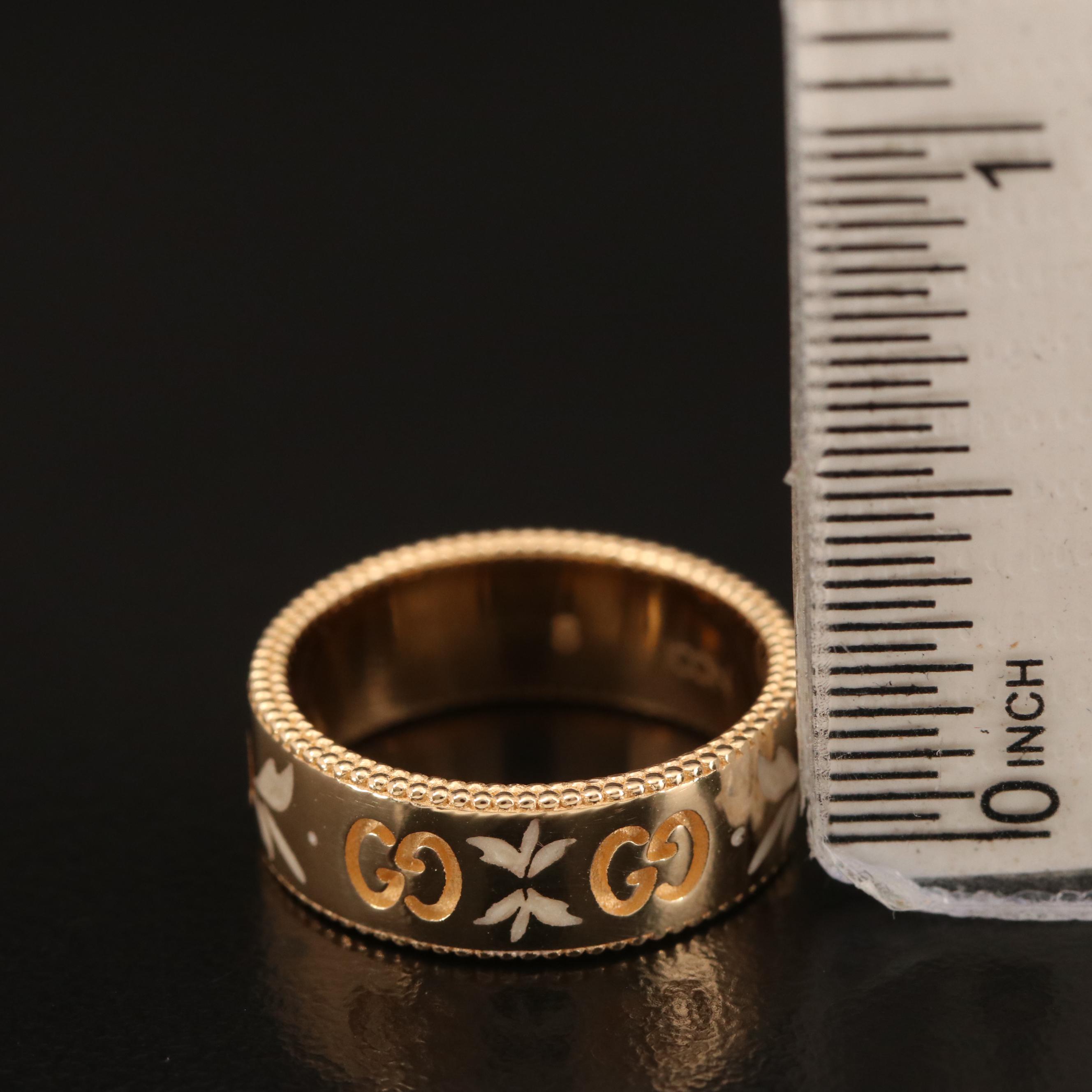 Gucci Icon Blooms 18K Enamel Band with Box, Pouch and Papers