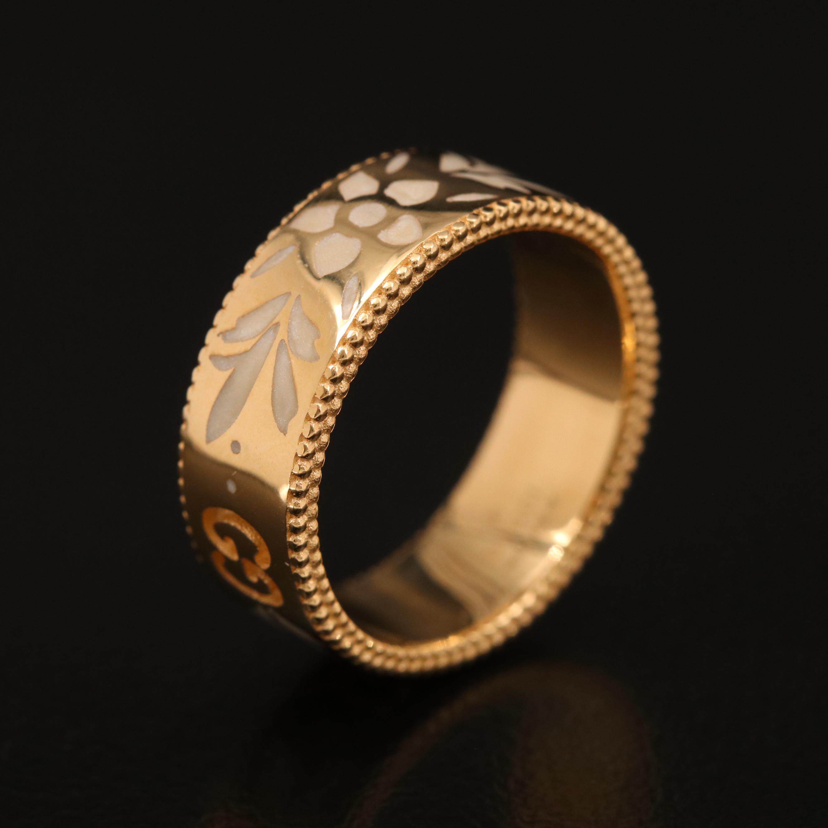 Gucci Icon Blooms 18K Enamel Band with Box, Pouch and Papers