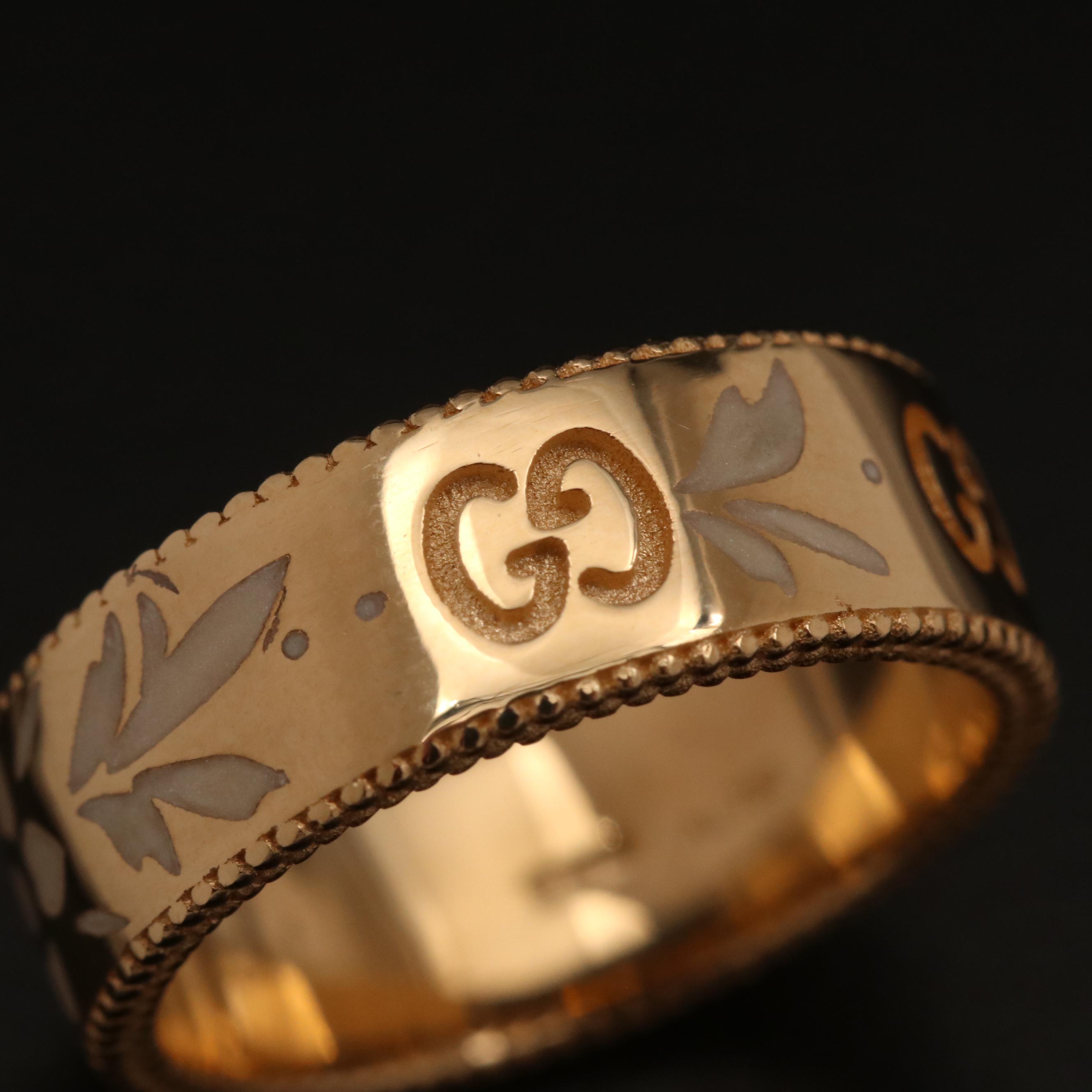 Gucci Icon Blooms 18K Enamel Band with Box, Pouch and Papers