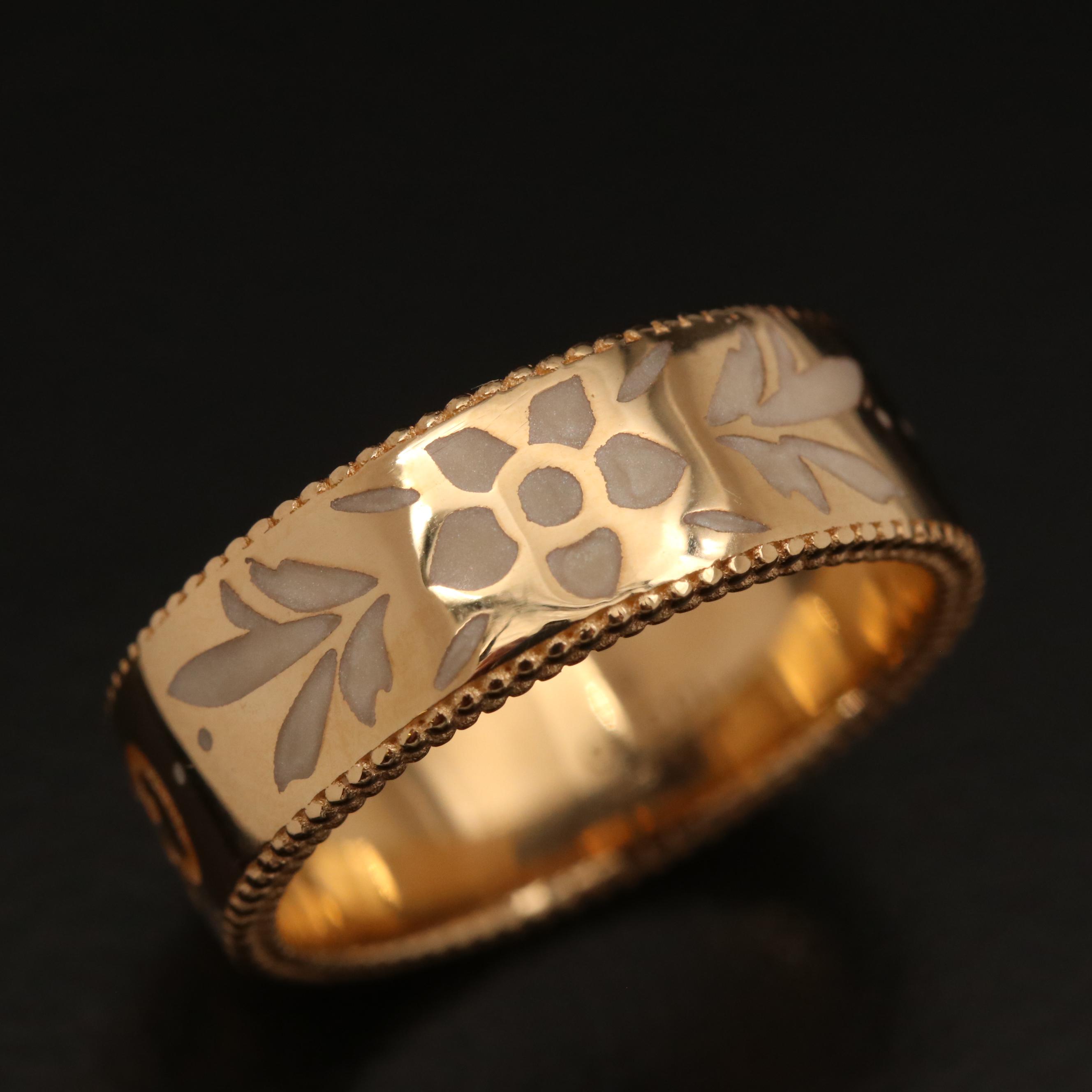 Gucci Icon Blooms 18K Enamel Band with Box, Pouch and Papers