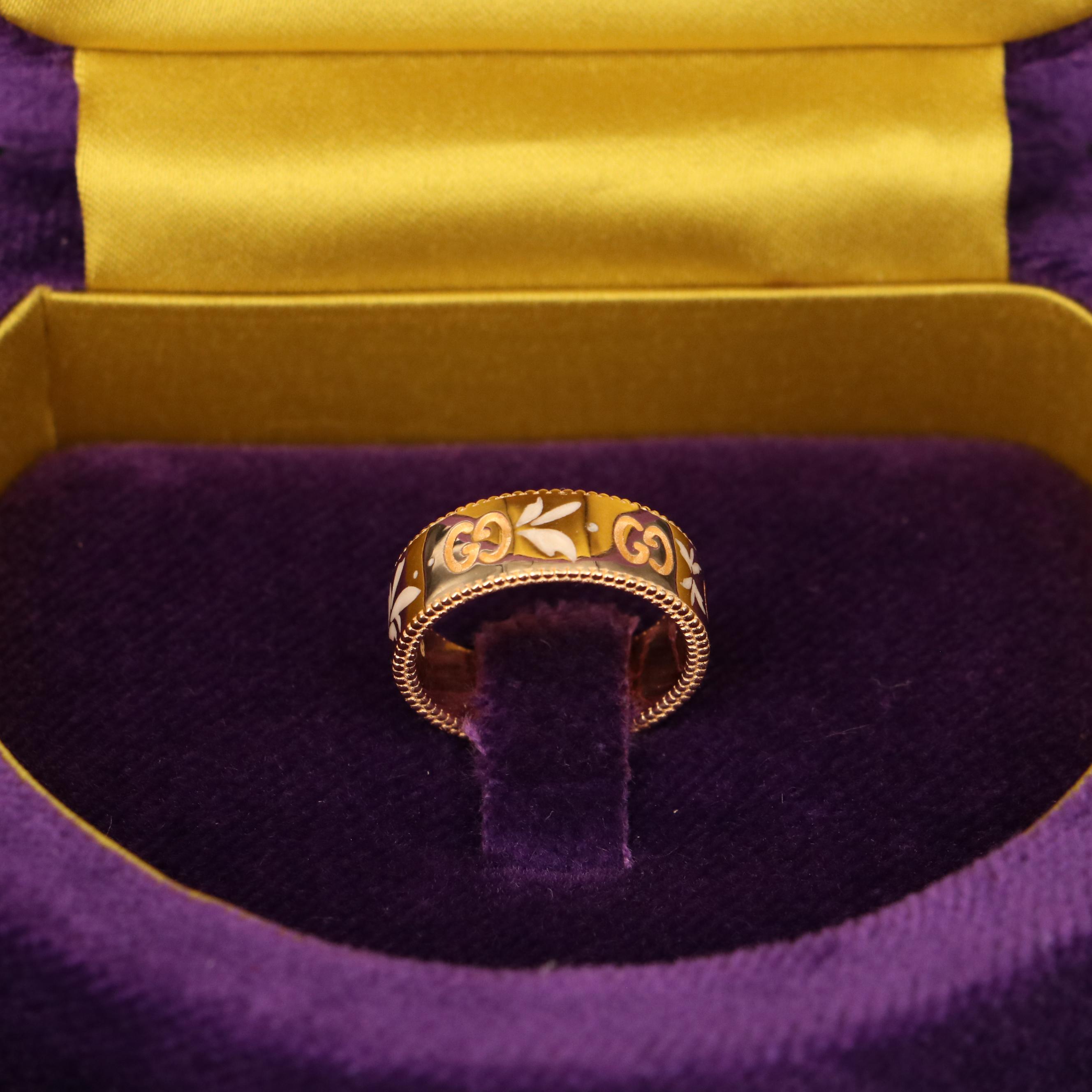 Gucci Icon Blooms 18K Enamel Band with Box, Pouch and Papers